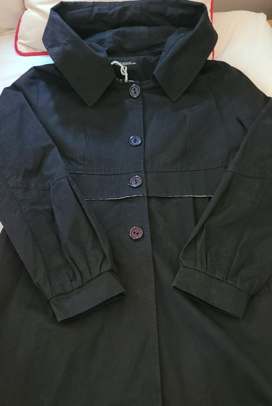 Only Black Collared Button-Front Coat With Hood